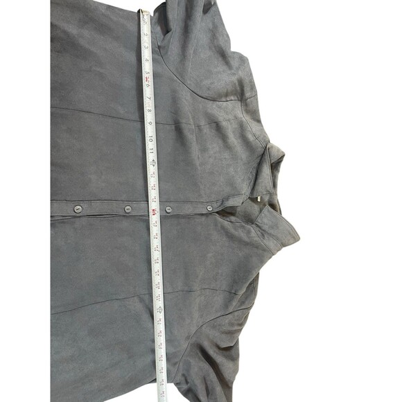 Catherines 4X Charcoal Gray Faux Suede Button Front Blouse Top Long Sleeve - Picture 6 of 11